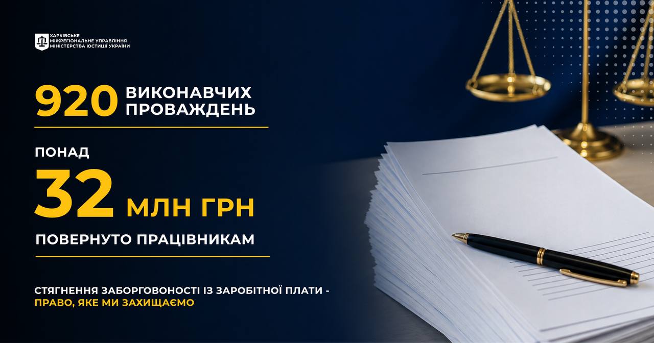 Понад 32 мільйони гривень повернуто працівникам завдяки роботі державних виконавців